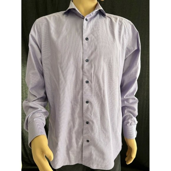 Eton Men's Shirt Lilac Button Up Long Sleeve Slim Fit Cotton Casual Dress 44 - Picture 2 of 10